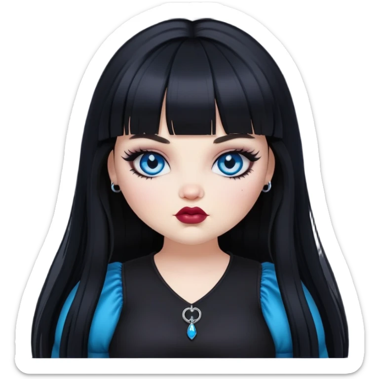 pretty alternativ gothic bratz girl, big plus size, black long hair, bangs, blue eyes, white skin sticker