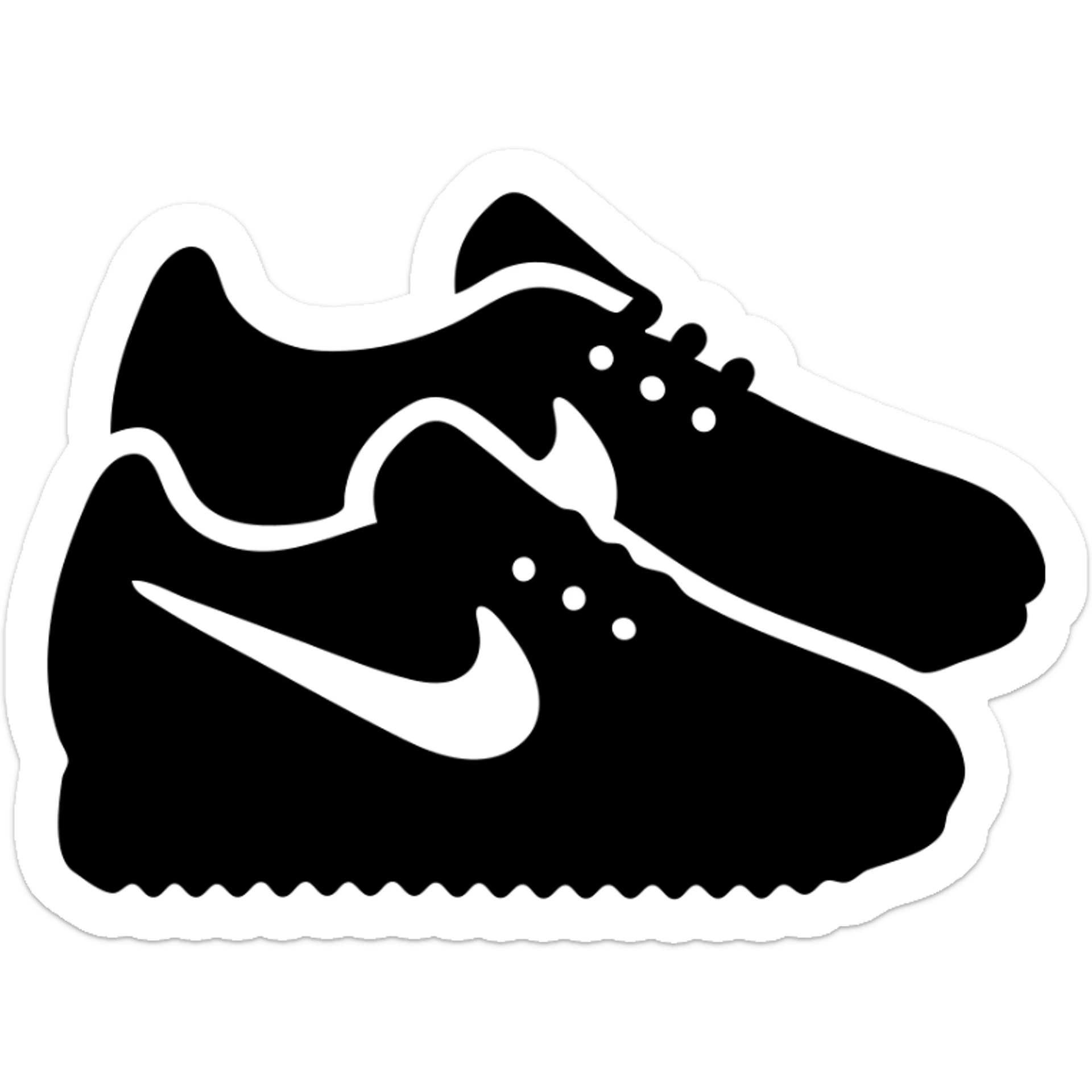A pair of Nike Cortez sneakers in a black filled icon style, with a modern design. sticker