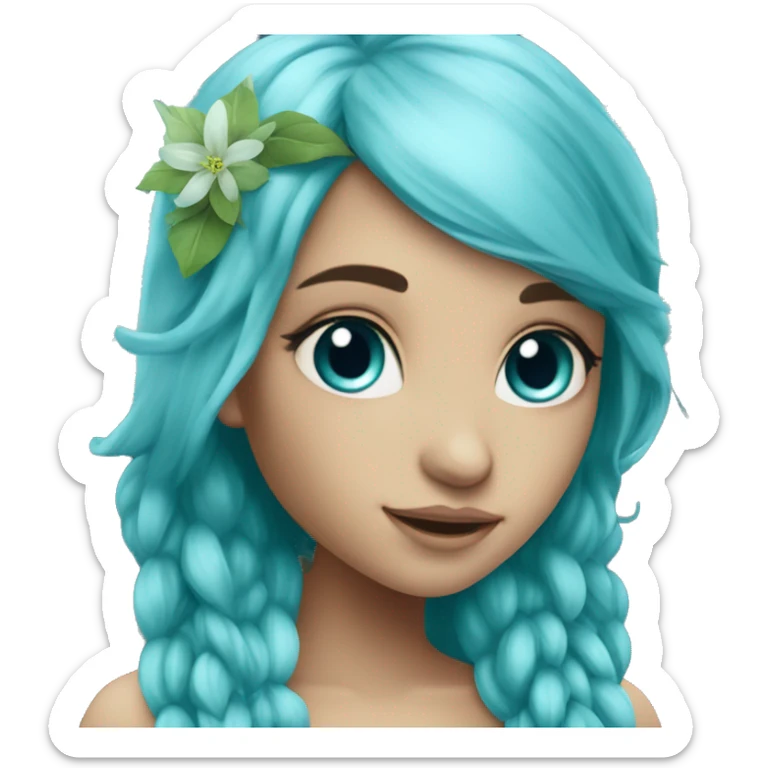 Beautiful, flower, fairy, blue, turqoise, silver, long hair, big wings sticker