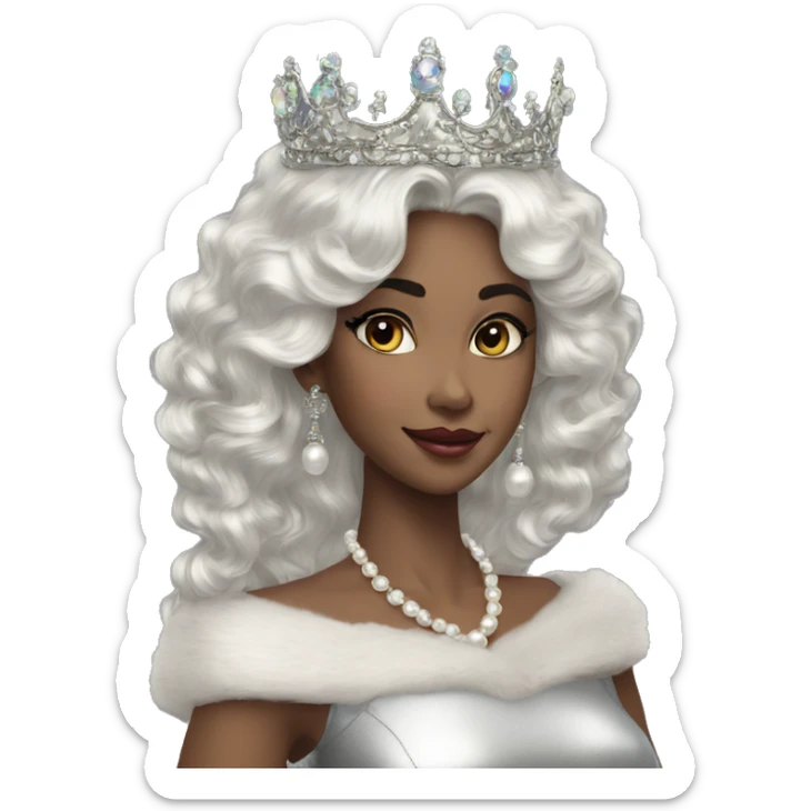 Regal pretty lady crown vintage with long iridescent black and silver hair wavy black hair pearl crown iridescent sticker