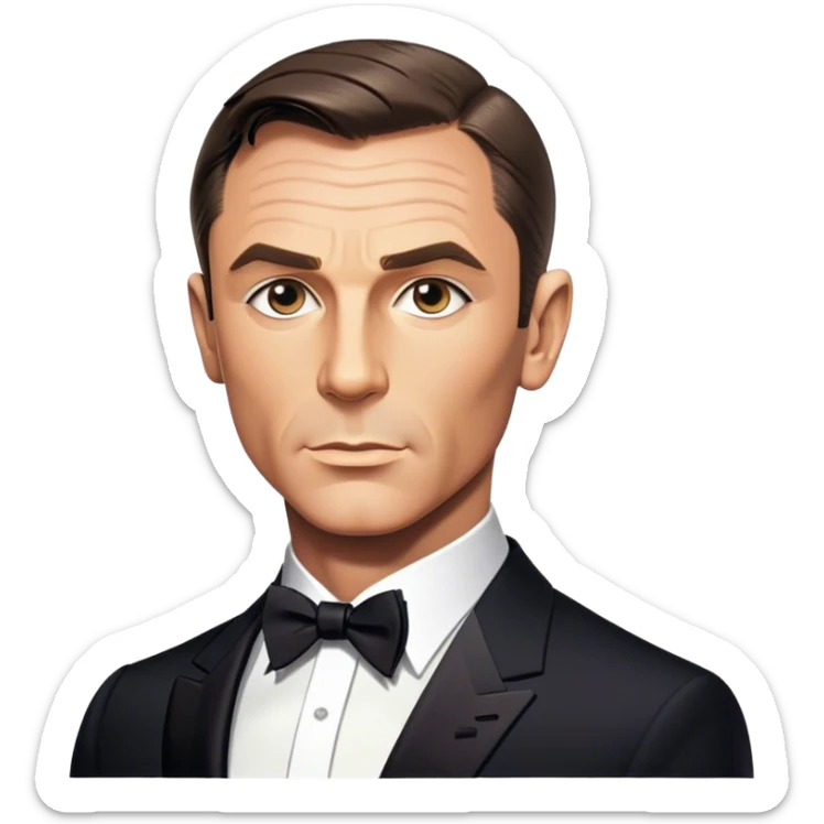 Cinematic Realistic James Bond Pop Culture Emoji, depicted with suave sophistication and dynamic action rendered with crisp details and cinematic lighting that capture his legendary cool. sticker