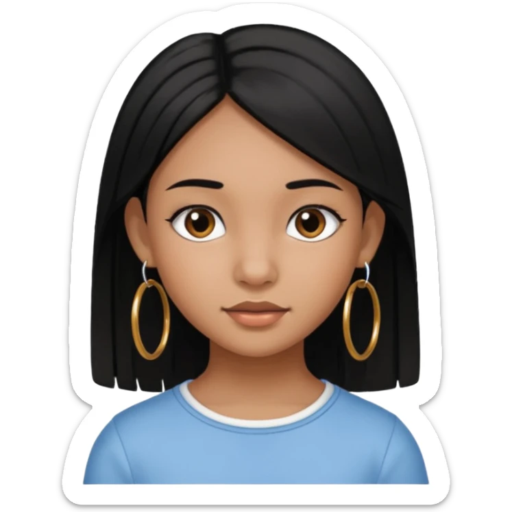 a young girl, with fair brown skin has medium length straight black hair and with hoops earrings. sticker