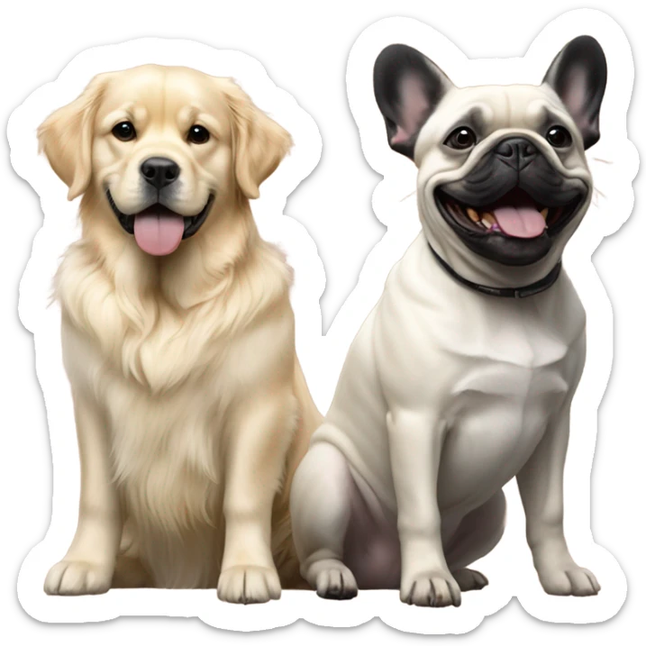 English cream golden retriever and a black french bulldog as best friends sticker