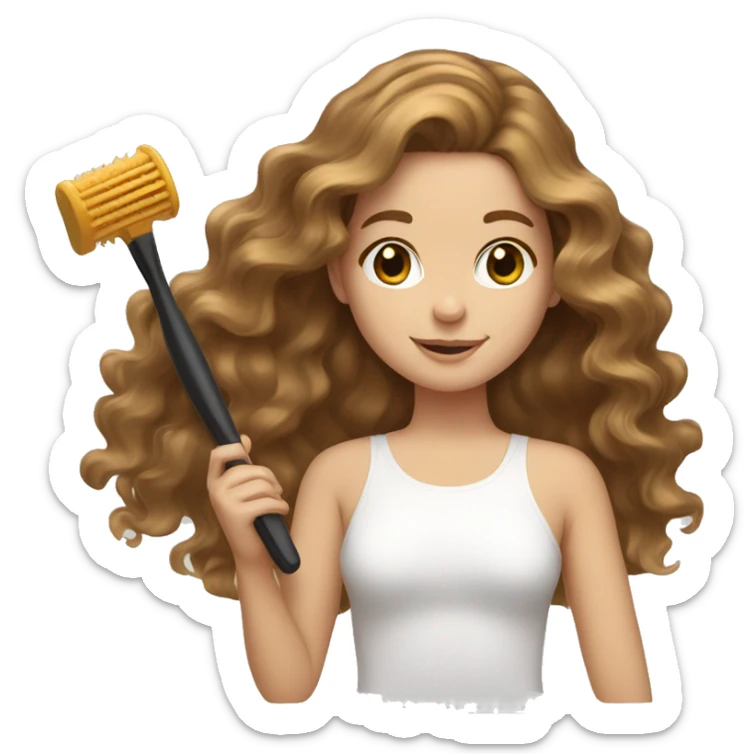 White girl with honey brown wavy hair brushing her hair sticker