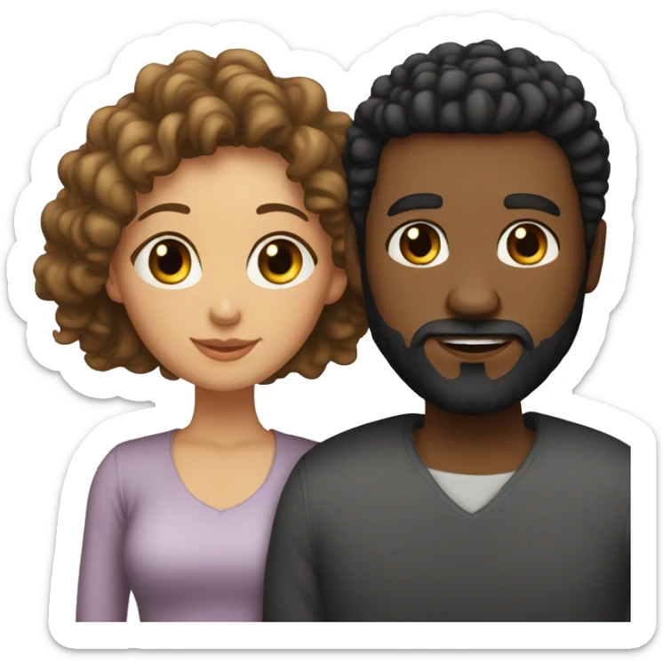 Couple where the black man has a beard and hardly any hair on his head and light skinned woman with long flowing curly black hair sticker