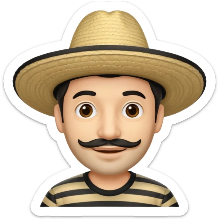 A happy fair skinned Colombian man with minimal facial hair wearing a black and beige stripped Colombian sombrero sticker