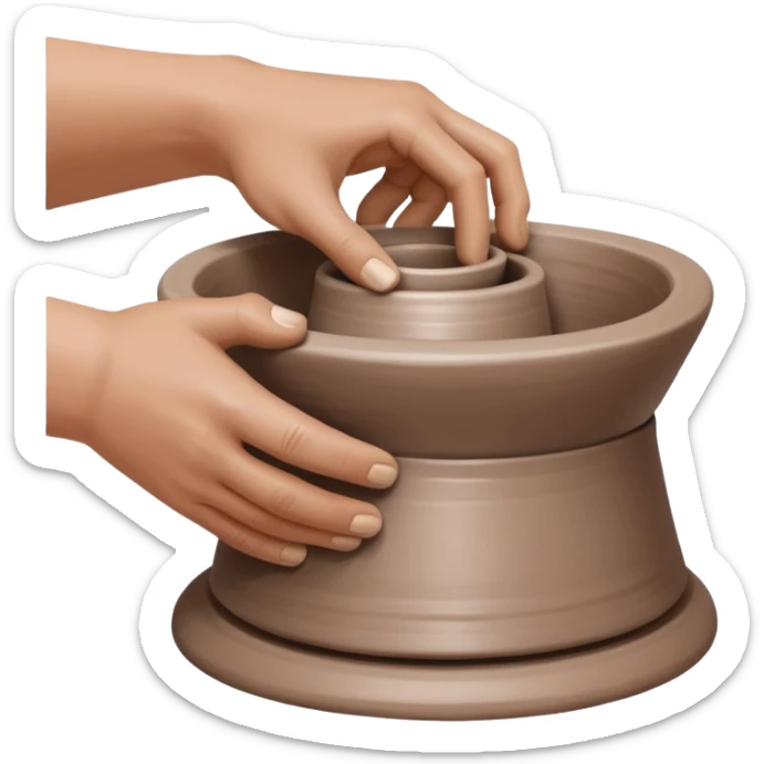 thumb pressing side of clay down onto a silver pottery wheel, thumb at the bottom of the clay, pottery gesture sticker