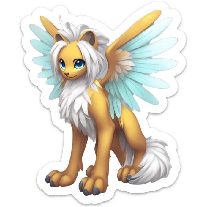 Anthro Sona Cool Edgy Cute Legendary Colorful Shy Winged Shiny Fakemon-Fantasy-Creature With Long Hair-Mane Full Body Detailed High Quality sticker