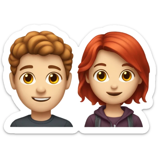 Brown hair boy and red hair girl sticker