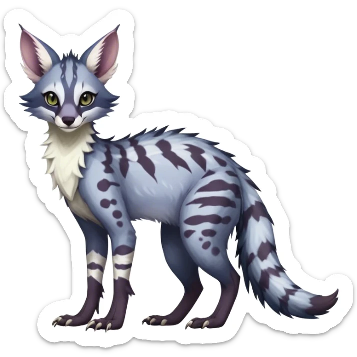 Feral Rare Fantasy dark pastel Vernid-Sergal-Genet-Trico-species by LiLaiRa, random markings, tufted tail, tufted ears, full body sticker