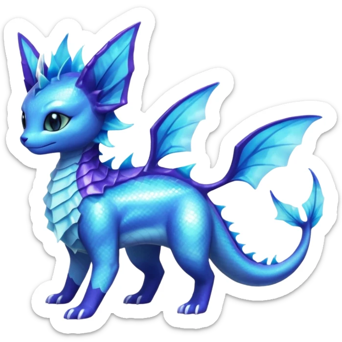 Shiny Nebulae Purrloin-Lumineon-Vaporeon-Amaura-Dragonair-Fakémon-hybrid-creature (full body)  sticker