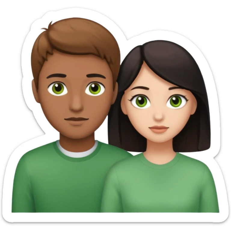 A boyfriend with light brown hair and green eyes next to his girlfriend with brown eyes and black hair sticker