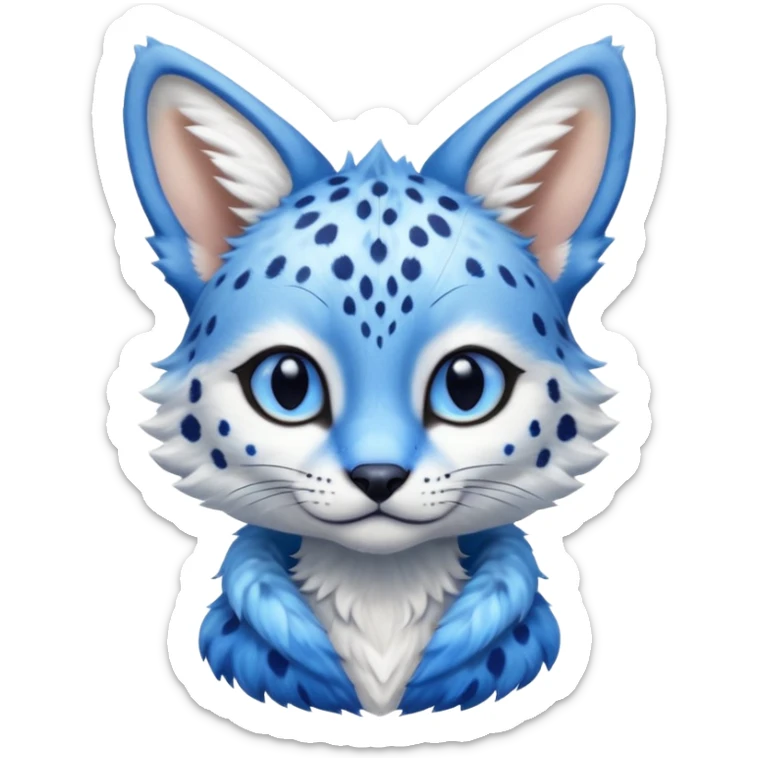 Cute, realistic, furry, big-eyed Cobalt-blue, sapphire-blue-spotted, white-pointed, exotic Serval-sergal-Trico-fusion-animal-hybrid, with a gradient sky-blue fur coat sticker