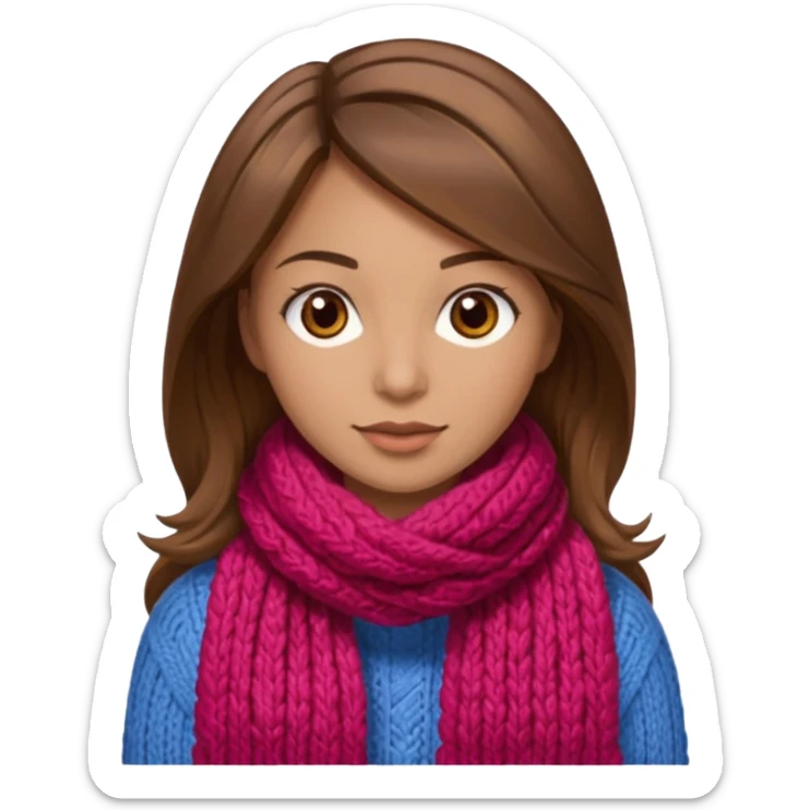  Woman with brown hair and highlights light brown eyes no glasses Knitting emoji sticker