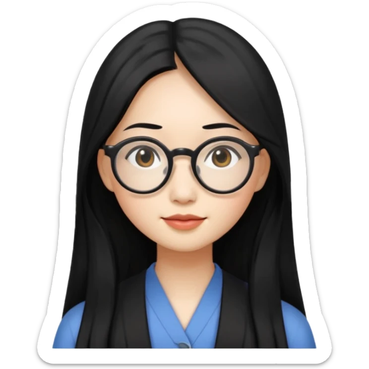 an Asian woman with long hair and round glasses sticker