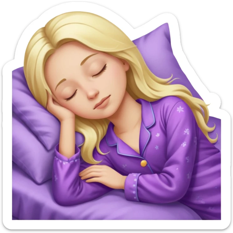 Long blonde hair woman sleeping in purple pajamas  sticker