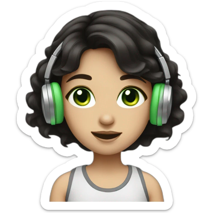girl with dark hair and green eyes enjoys listen to music sticker