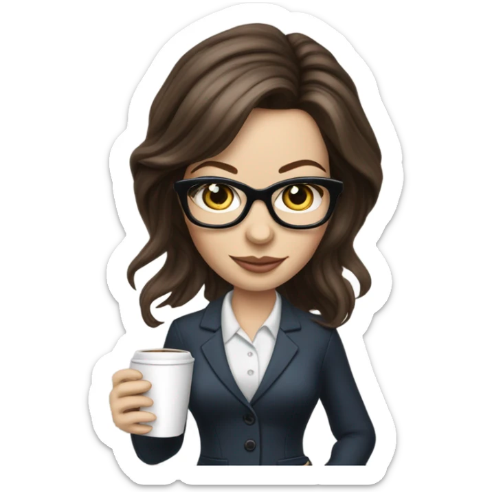 Lifelike Kate Beckinsale blue eyes wearing glasses in a business dress drinking a cup of tea  sticker