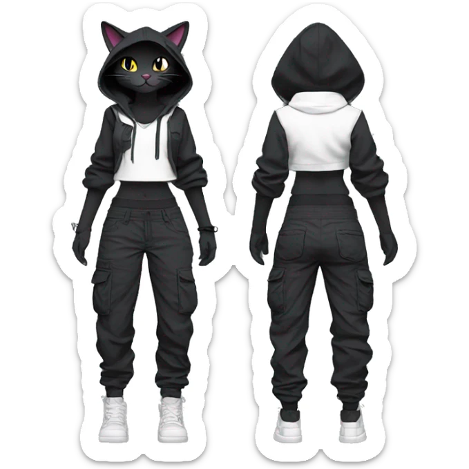 Edgy Anthro cool pretty dark cat-Pokémon-fursona techwear cargo pants hoodie sticker