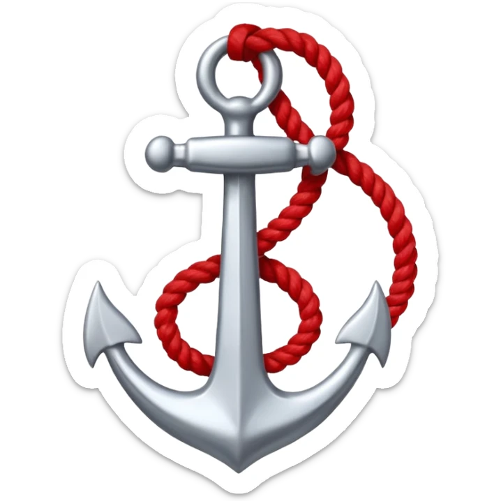 Je veux un emoji encre dans ce style là : ⚓ je veux qu’il représente sentimental par un noeud : 🪢 peut tu me faire l’ancre en argent en gardant la corde rouge plus petite la corde  sticker