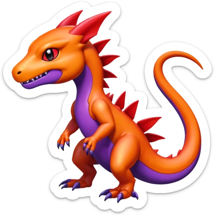Cute Shiny Colorful Guilmon-Salandit-Fakémon-hybrid-creature (full body)  sticker