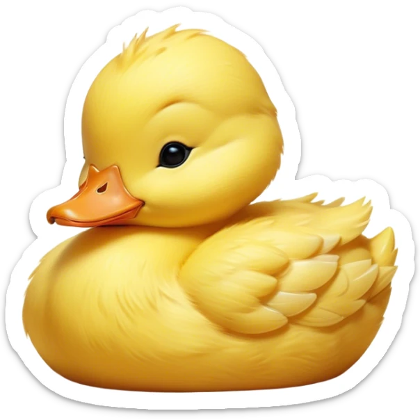 Meme-Worthy Cute Sleeping Yellow Baby Duck Portrait Emoji, Head resting peacefully with a contented smile, showcasing a delightfully tiny build and a luxuriously soft bright yellow downy coat, eyes shut in a serene, restful nap, Simplified yet hilariously adorable features, highly detailed, glowing with a soft, drowsy light, high shine, relaxed and utterly lovable, stylized with an air of playful laziness, bright and heartwarming, soft glowing outline, capturing the essence of a comically sleepy duckling, so meme-worthy it feels like it could instantly become the next viral sensation of adorable slumber! sticker