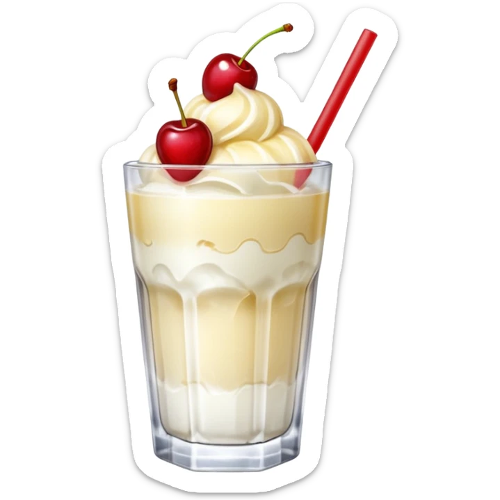 Japanese Cream soda clear glass with ice and vanila + cherry on top sticker