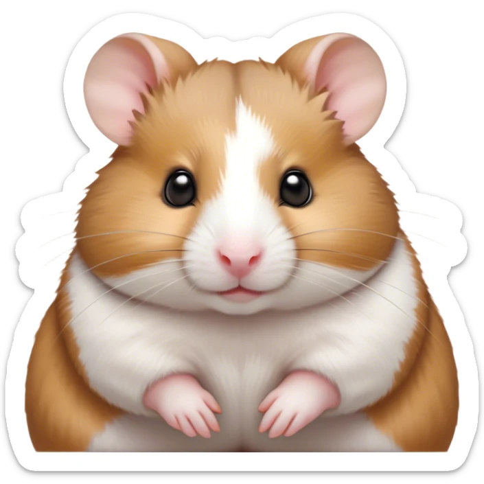 Cinematic Noble Brown and White Banded Hamster Portrait Emoji, Poised and regal, with a tiny, compact build and a uniquely patterned fur of warm brown and crisp white bands, deep-set soulful dark eyes, Simplified yet sharp and sophisticated features, highly detailed, glowing with a soft, dignified glow, high shine, intelligent and charming, stylized with an air of distinctive elegance, focused and attentive, soft glowing outline, capturing the essence of a watchful and confident rodent, so majestic it feels as though it could scurry out of the screen with effortless authority! sticker