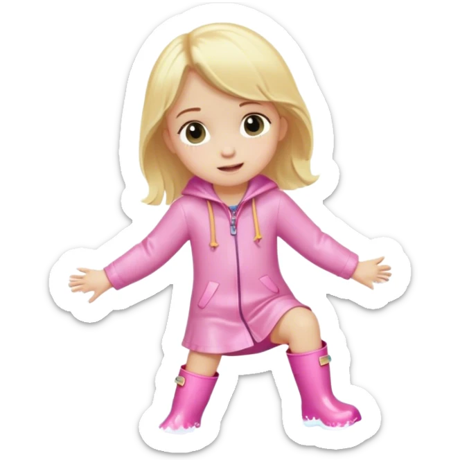 Blonde little girl in light pink rain boots playing in water sticker