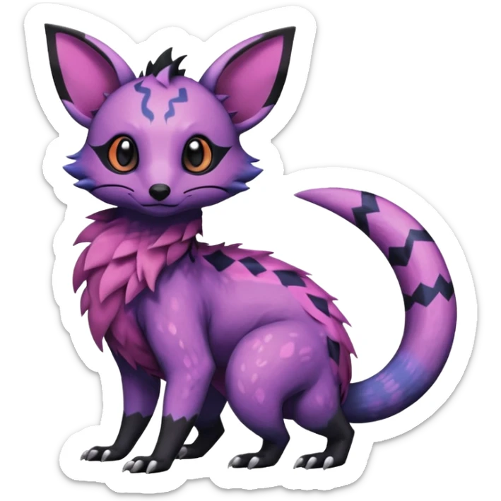 Rare epic aesthetic colorful Salandit-Noibat-Eevee-Civet-species-Fakemon-hybrid-creature, with markings, full body sticker