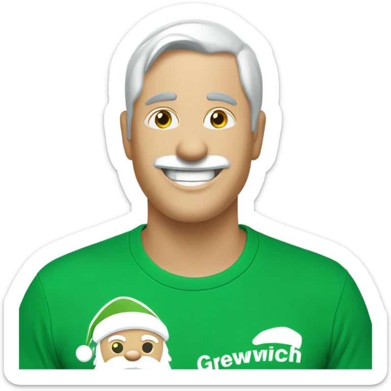 Santa winking wearing a green t-shirt with the words ‘Greenwich Health’ written in white letters  sticker