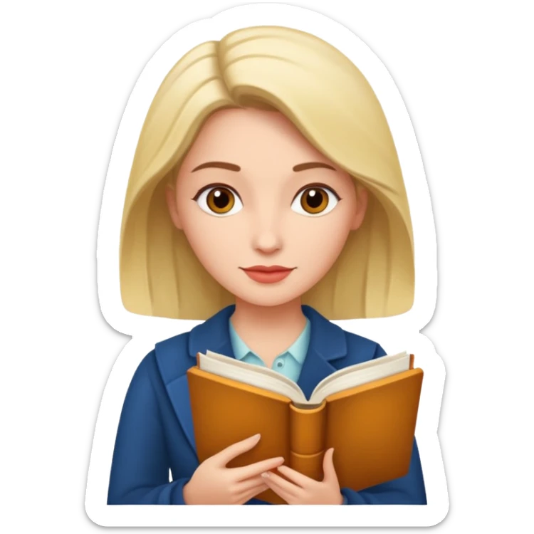 An emoji of a woman, a writer, aspiring novelist, with a book, a novel and storyteller sticker