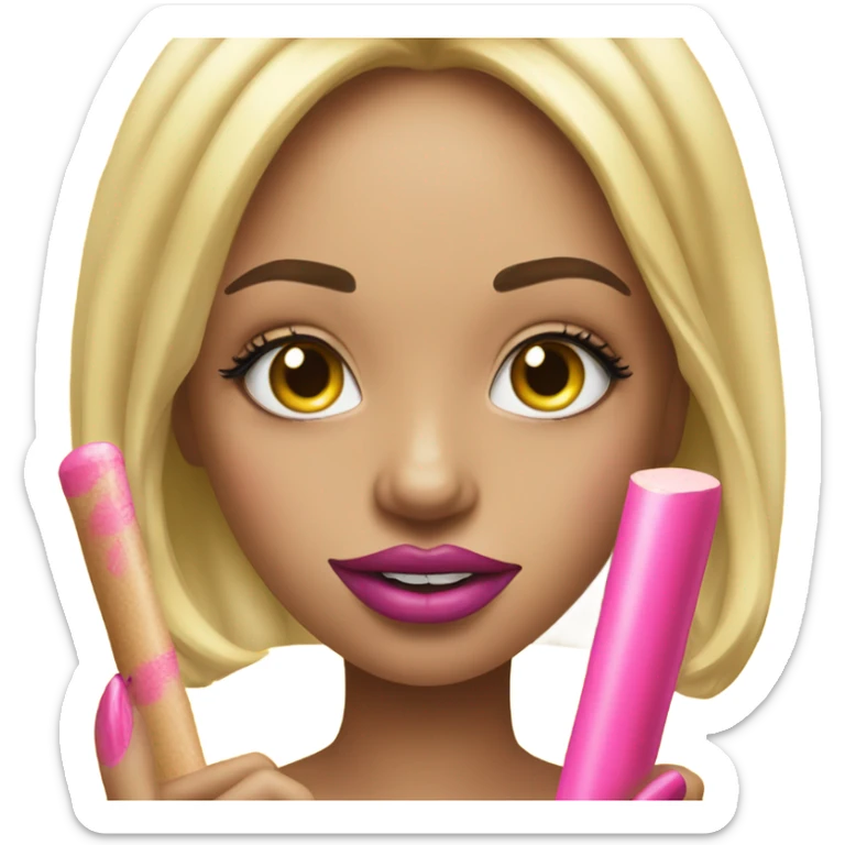 yellow girl smiley face with big lashes, big lips, holding a pink blunt with long acrylic nails  sticker