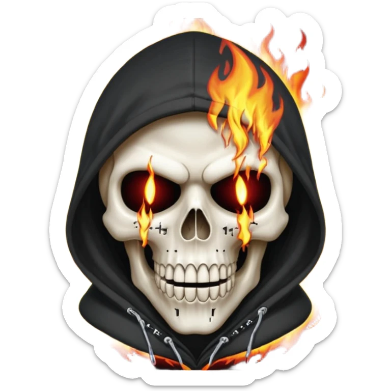 Bro I wanna skull with hoodie on the hoodie has to be on fire and I want matrix blood with the codes and weird numbers spilling out eyes and mouth almost give him a diamond grill in his mouth make it shinny where is the matrix symbols  sticker