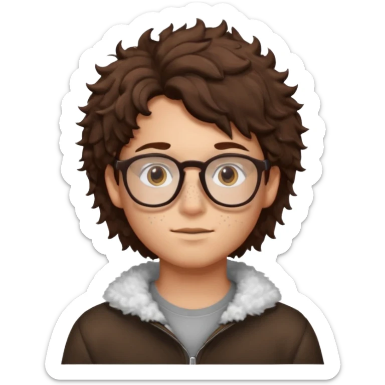 glasses brunette fluffly hair boy with freckles and brown eyes handsome sticker