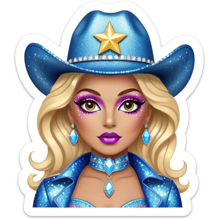 cowboy drag queen glitter sparkles babe girl makeup diva brat sticker