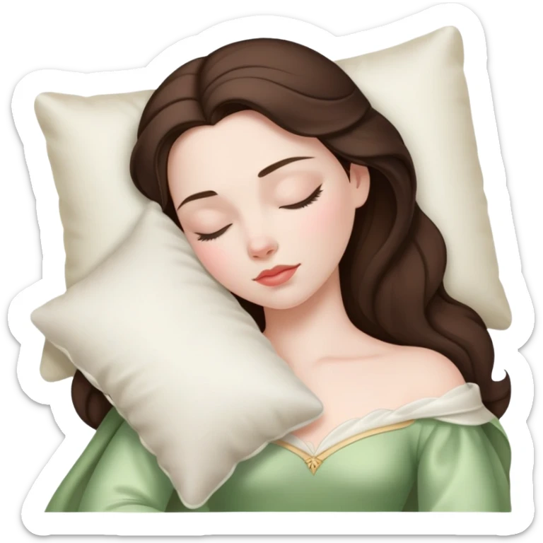sleeping beauty brunette white girl with a silk pillow sticker