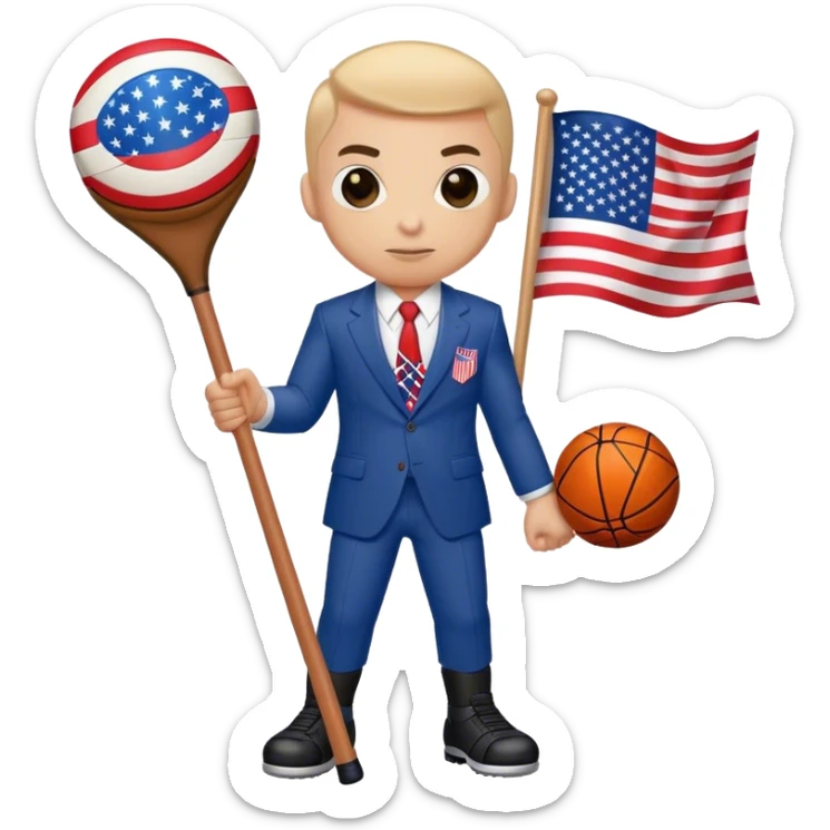 Spider-Man with an American flag a hockey stick and a basketball sticker