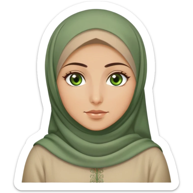 Turkish beautiful finish Konya girl green eyes with beige hijab islamic dress and with good night background sticker