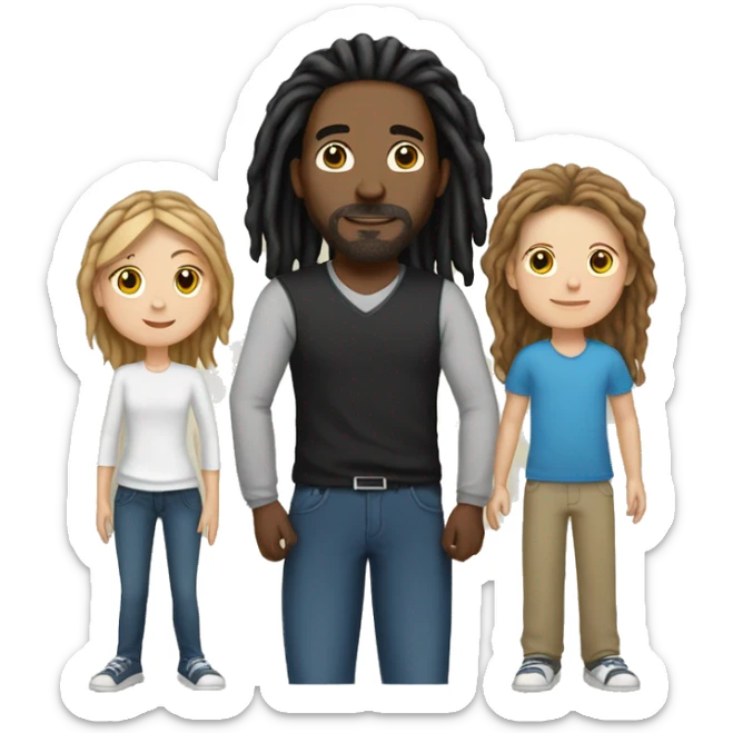 white mom with brown hair and black dad with dreads and biracial children  sticker