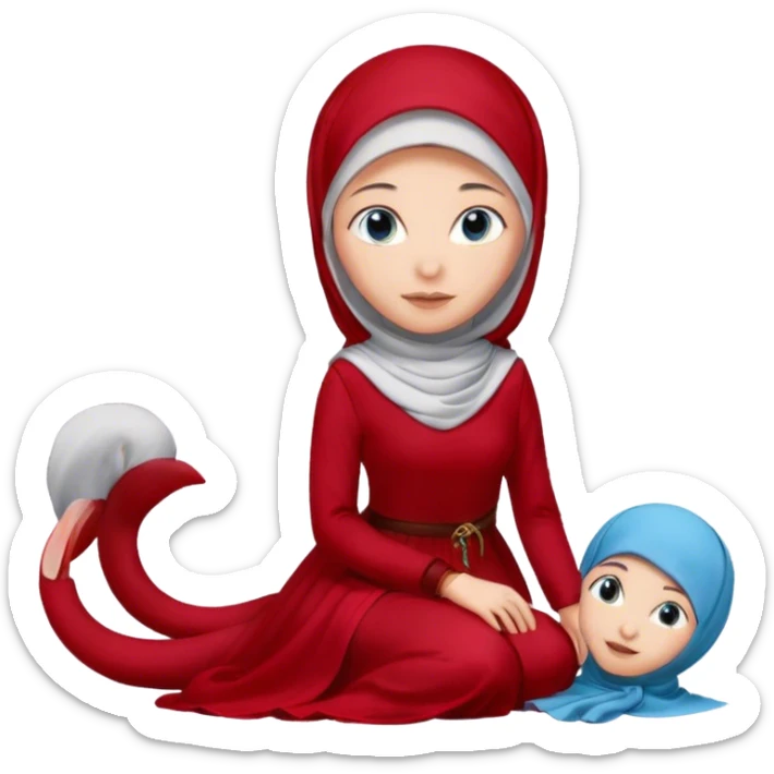 Turkish beautiful finish Konya girl blue eyes with hijab and cherry dress long tailed on the floor  sticker