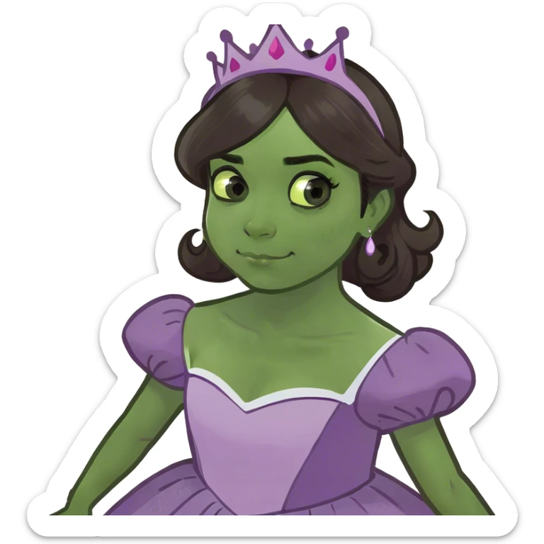 Girl with dark brown hair and green eyes in purple princess dress sticker
