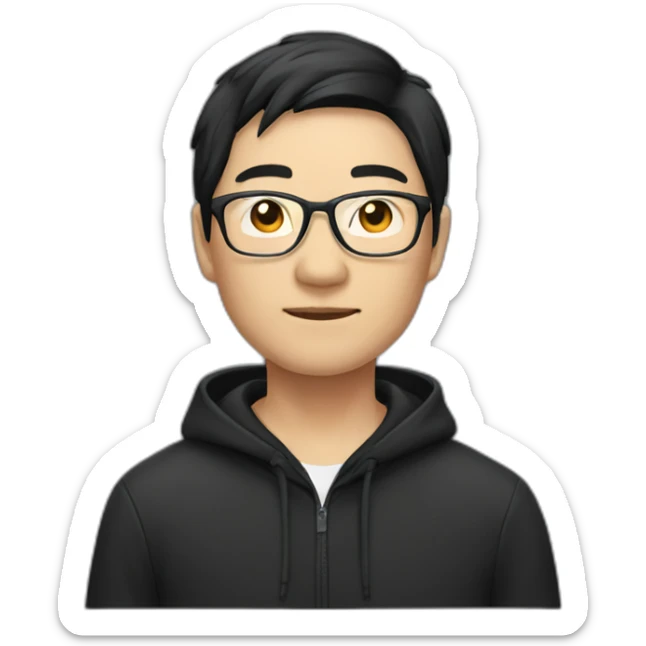 A mature Chinese boy with black hair and eyeglasses wearing black hoodie sticker