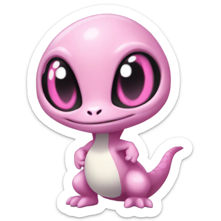 White, Shiny, Chibi, White, Pink eyes, Anthro-Sona-Lizard-Alien-Salazzle-Fakémon, Full Body sticker