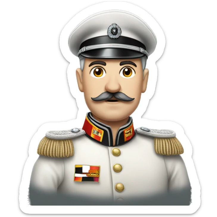 A german leader with short and straight hair, square moustache and war clothes sticker