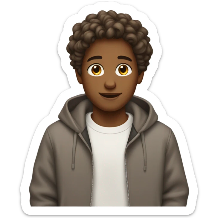 Brown-skinned boy with beautiful hair and with earrings wearing sweat-shirt sticker