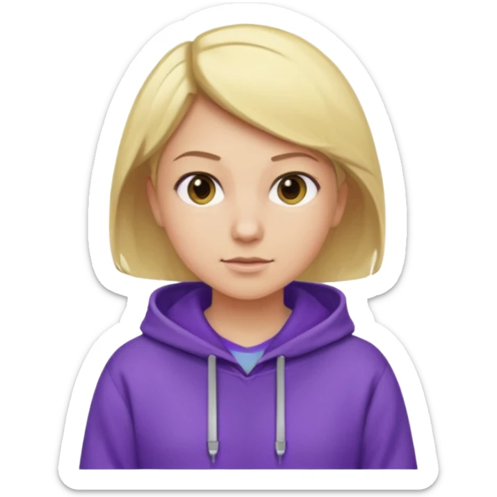 Crea un emoji de un electricista, chico rubio pelo corto hacia al lado, sin gafas, con sudadera morada y nombre empresa INDYDES sticker