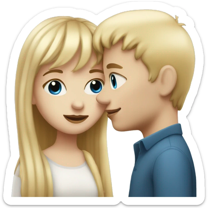 Girl with long back hair with bangs kissing boy with blonde hair blue eyes and white skin sticker