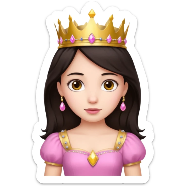 chica vestida de princesa con vestido rosa , piel blanca , pelo oscuro, corona dorada sticker