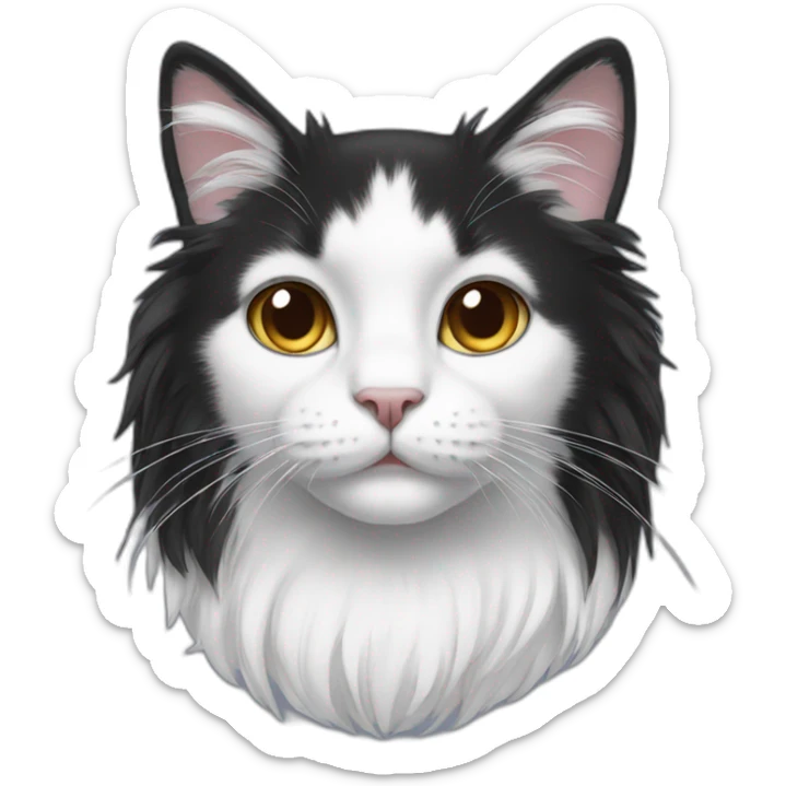 long hair black and white cat sticker